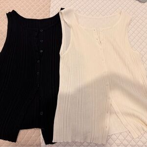 Ribbed Button-Front Tank Top - Black & Cream (2) never worn! Size small